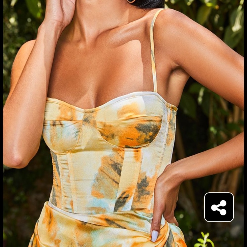 Orange Tie Dye Print Structured Corset Top